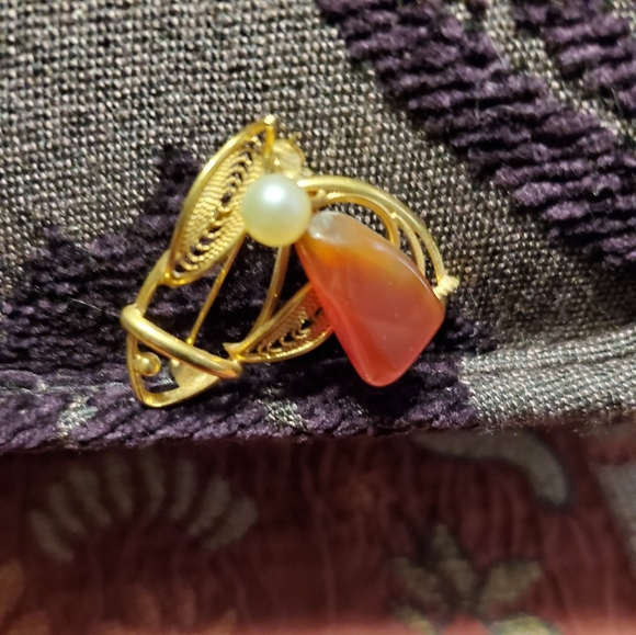 Antique 18kt gold, Carnelian & Pearl Pin/Pendant - Picture 3 of 4